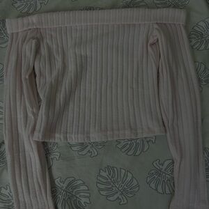 Off-Shoulder Ribbed Pink Top